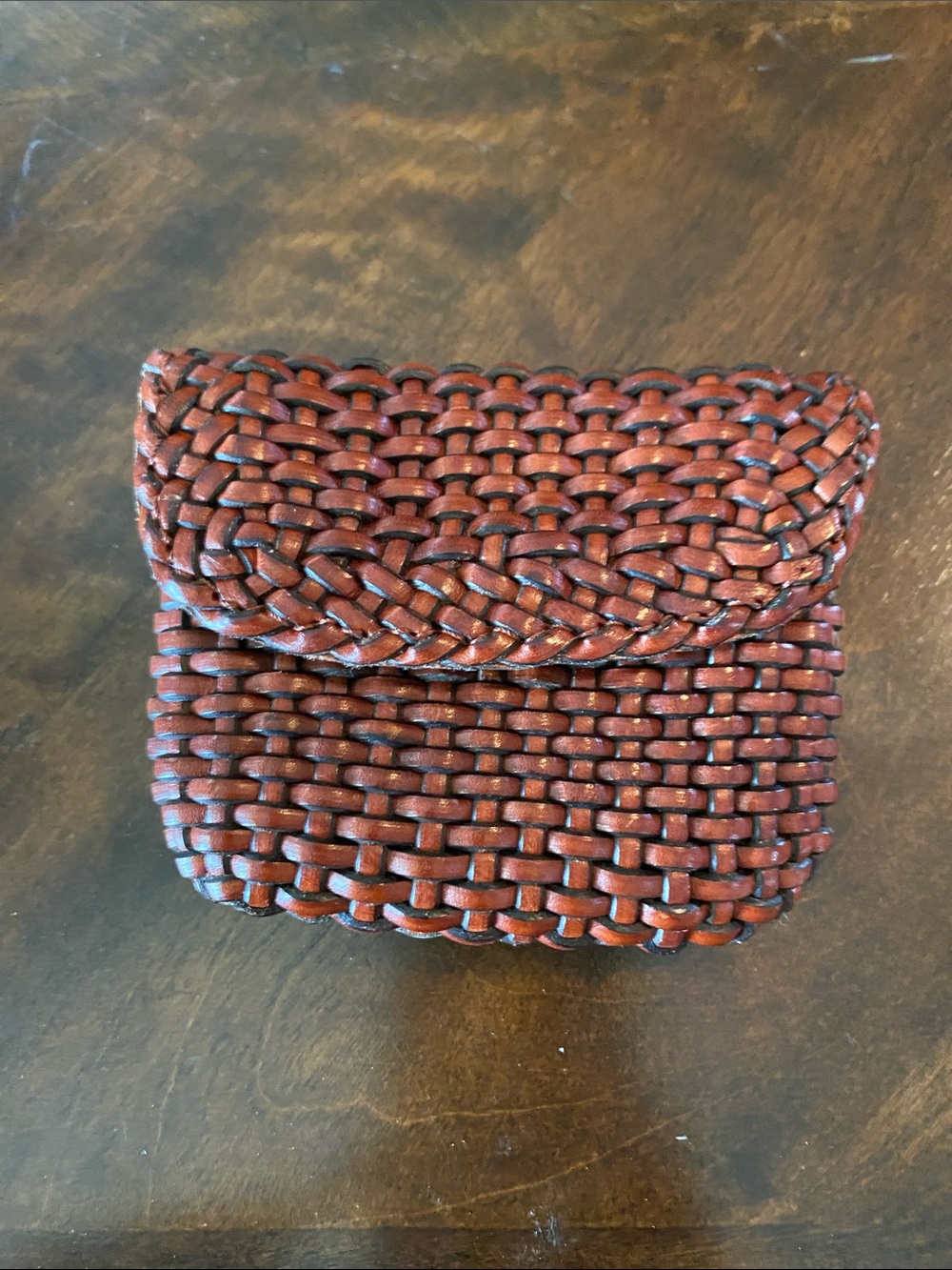 Woven Leather Coin Pouch - Brown made in Turkey